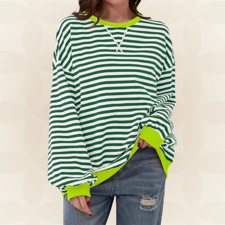 Striped Crewneck Sweatshirt for Women in green