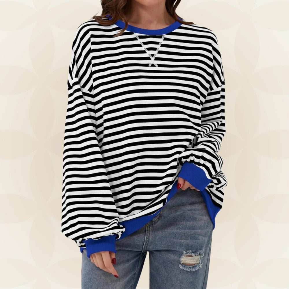 Striped Crewneck Sweatshirt for Women in black