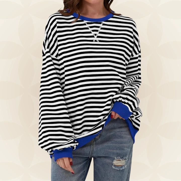 Striped Crewneck Sweatshirt for Women in black