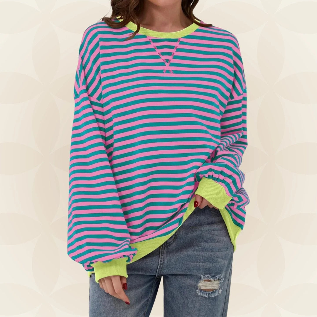 Striped Crewneck Sweatshirt for Women in pink