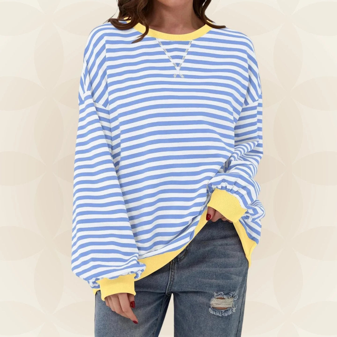 Striped Crewneck Sweatshirt for Women in light blue
