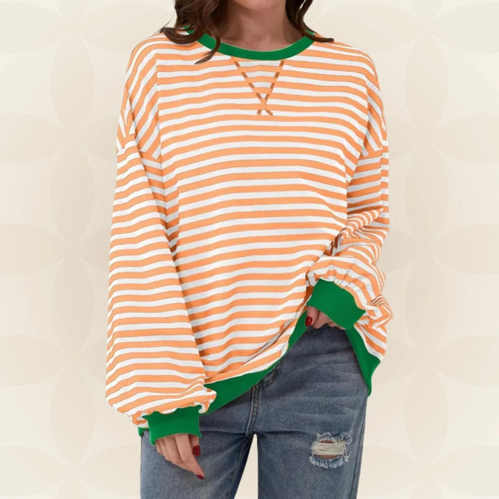 Striped Crewneck Sweatshirt for Women in orange