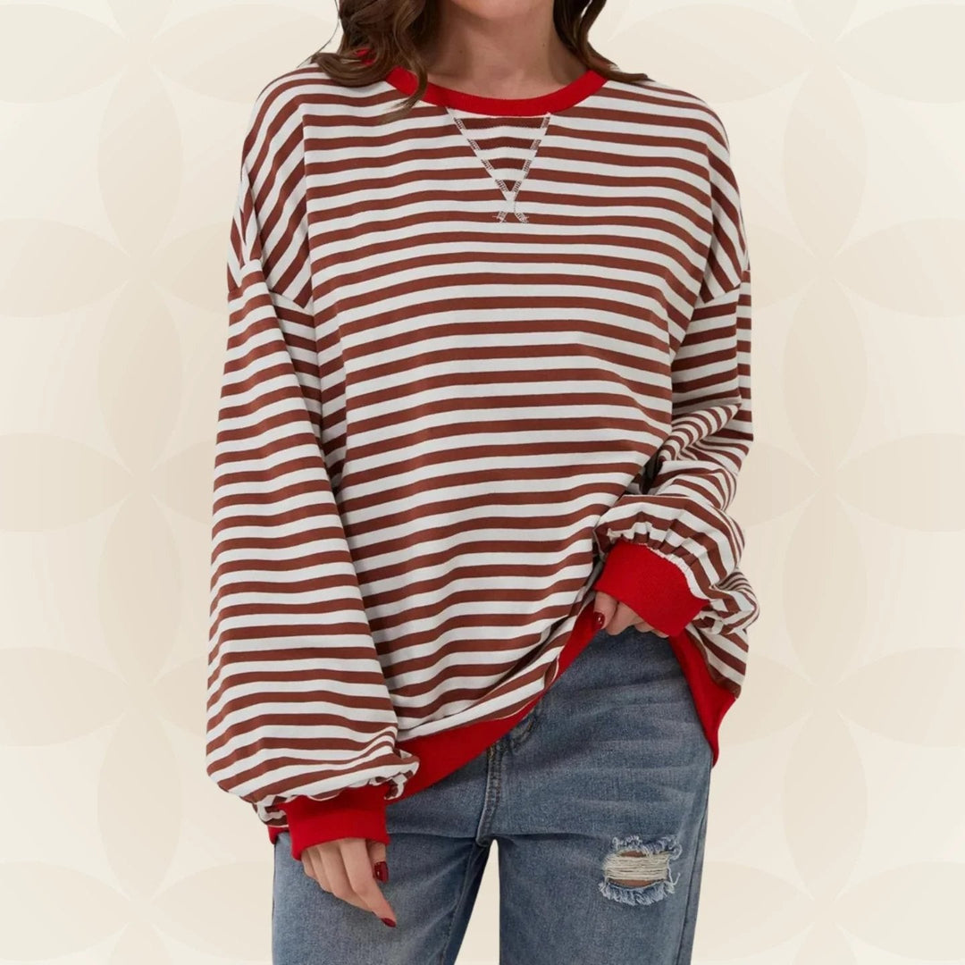 Striped Crewneck Sweatshirt for Women in red