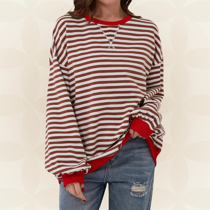 Striped Crewneck Sweatshirt for Women in red