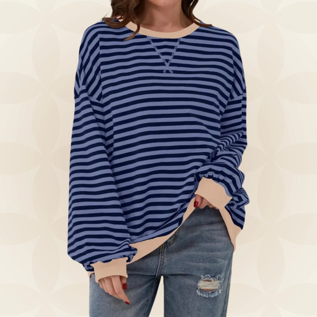 Striped Crewneck Sweatshirt for Women in dark blue