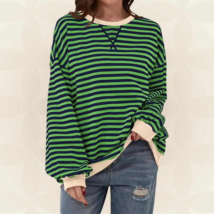 Striped Crewneck Sweatshirt for Women in dark green