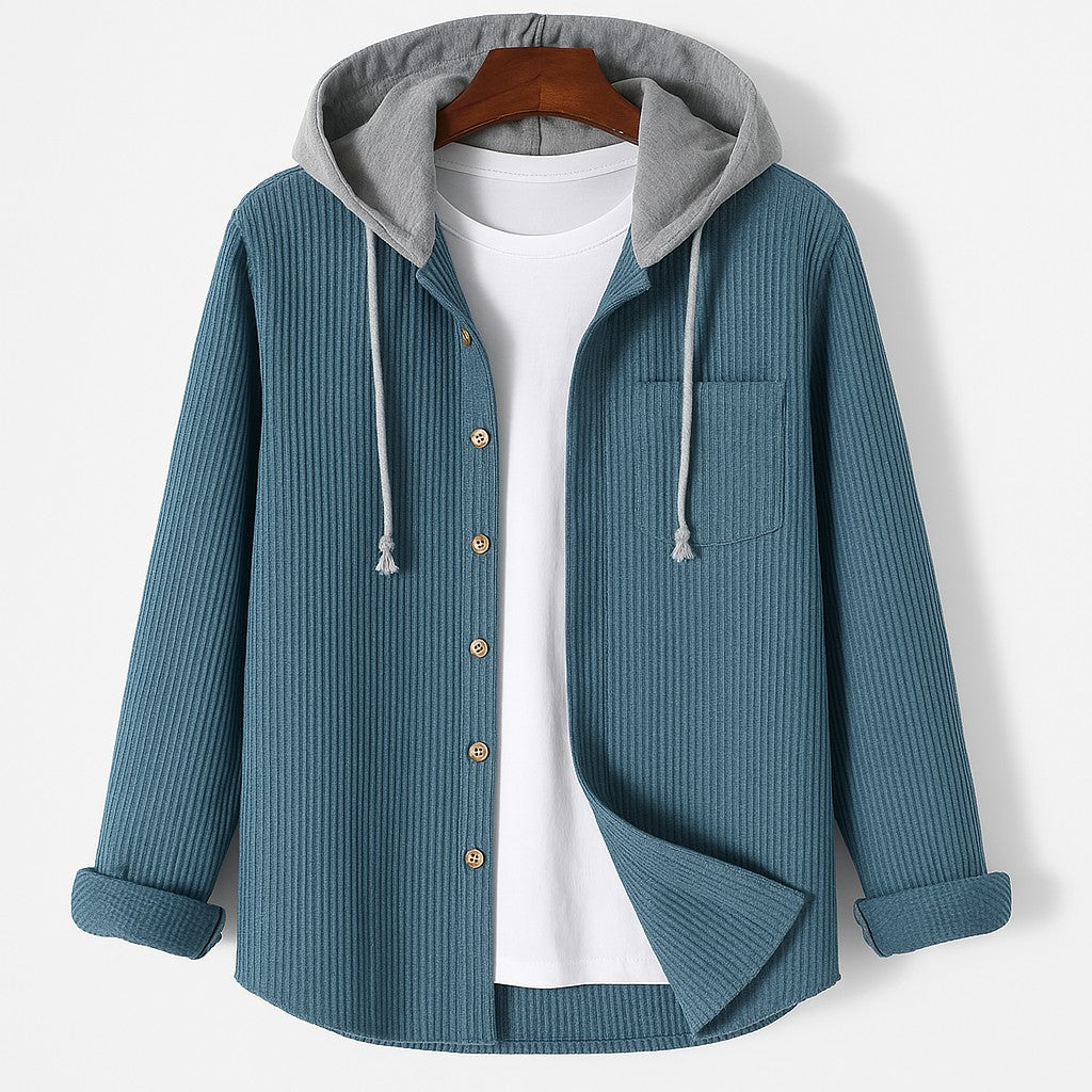 Corduroy Hoodie with Button Front for Women in coastal blue