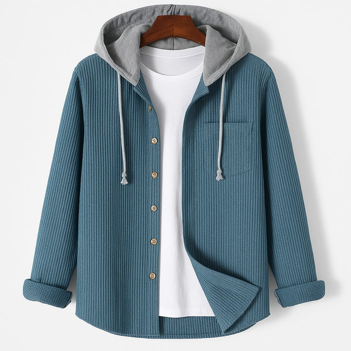 Corduroy Hoodie with Button Front for Women in coastal blue