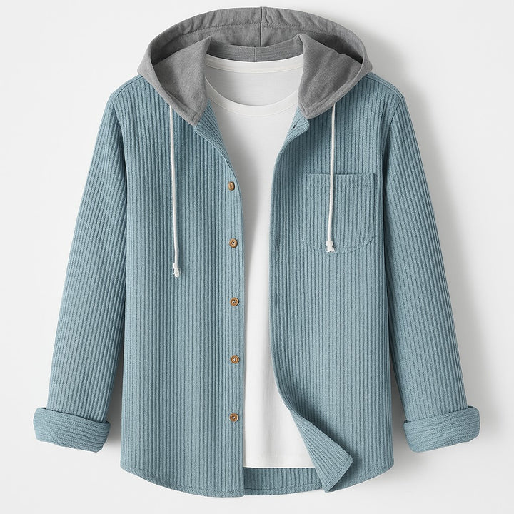 Corduroy Hoodie with Button Front for Women in sky blue