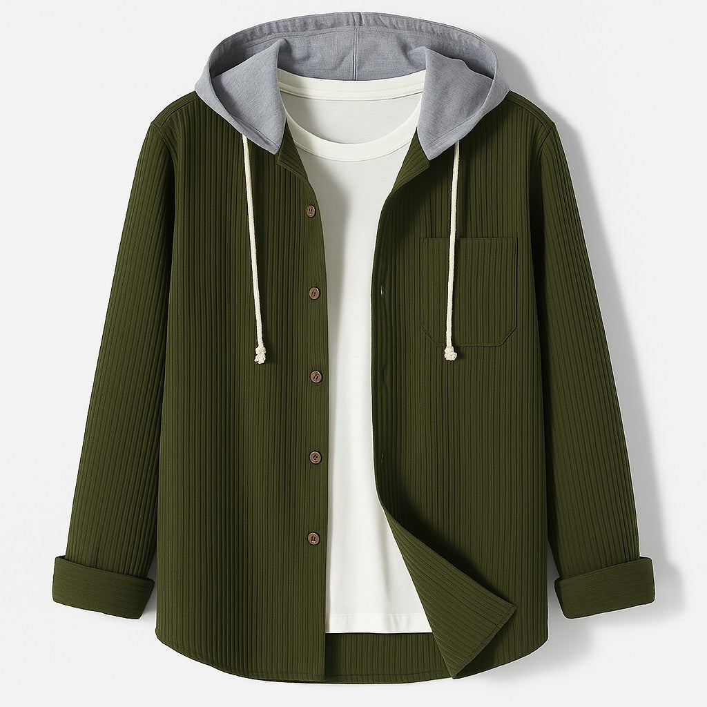 Corduroy Hoodie with Button Front for Women in army green