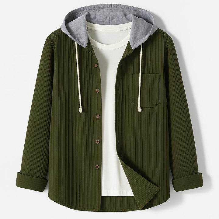 Corduroy Hoodie with Button Front for Women in army green