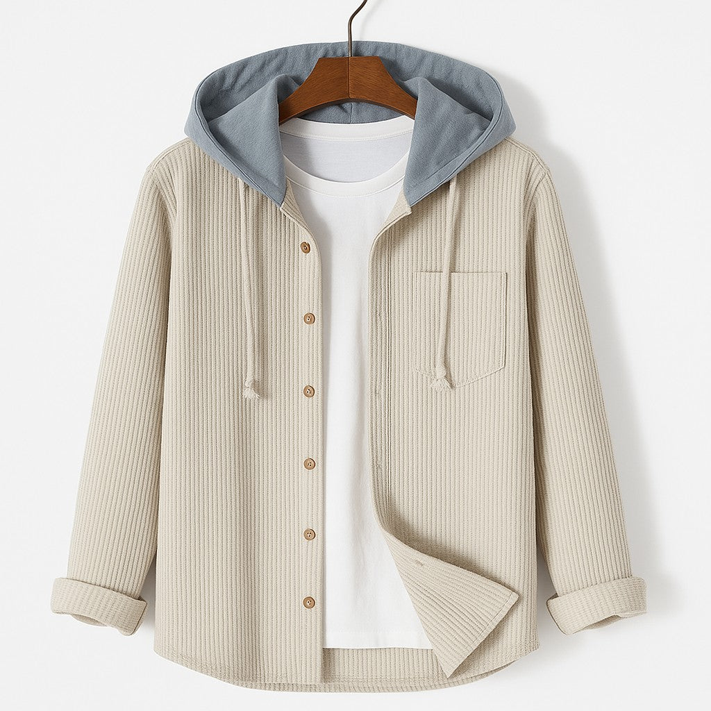 Corduroy Hoodie with Button Front for Women in beige