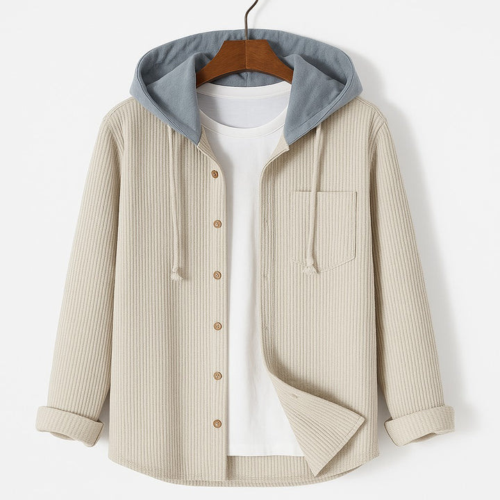 Corduroy Hoodie with Button Front for Women in beige