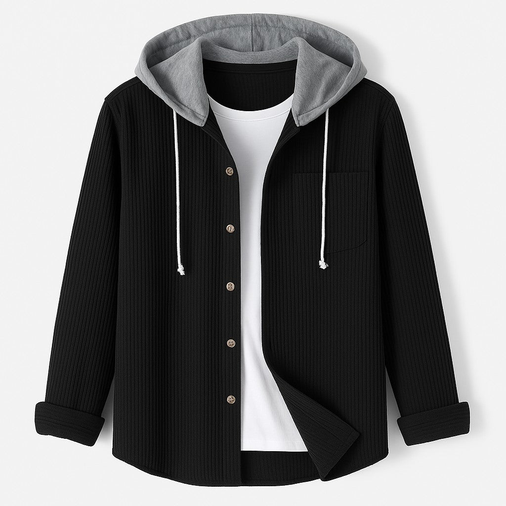 Corduroy Hoodie with Button Front for Women in black