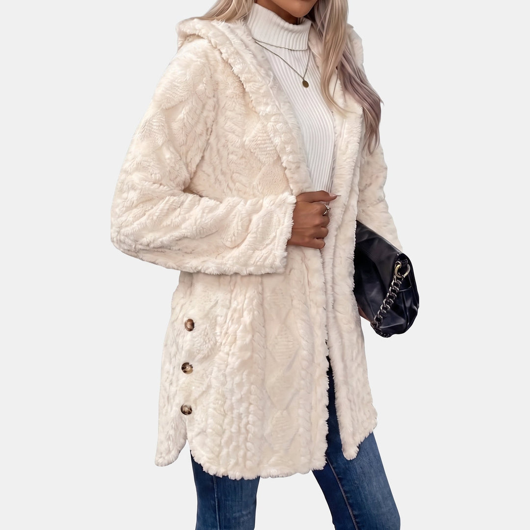 Hooded Teddy Fleece Cardigan for Women in white