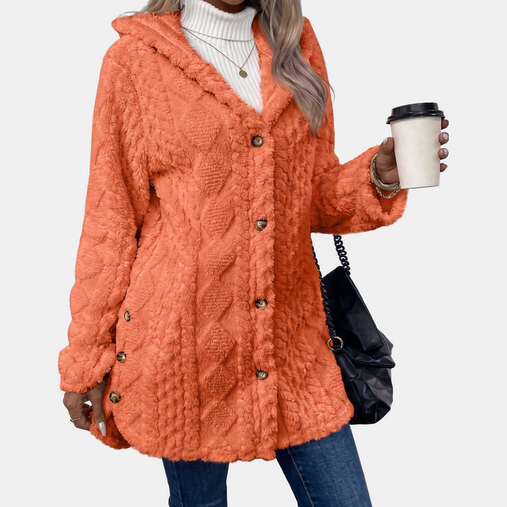 Hooded Teddy Fleece Cardigan for Women in orange red