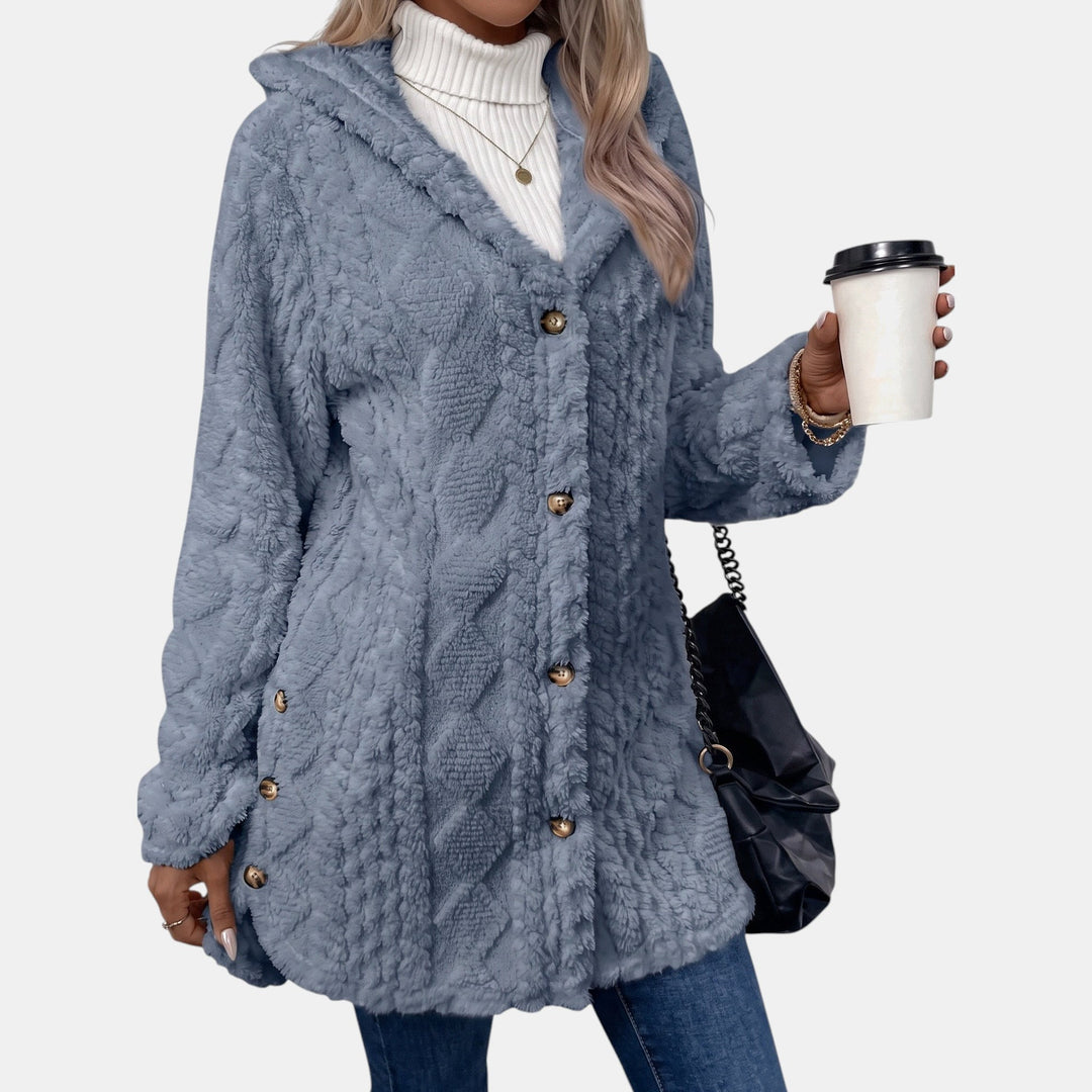 Hooded Teddy Fleece Cardigan for Women in haze blue
