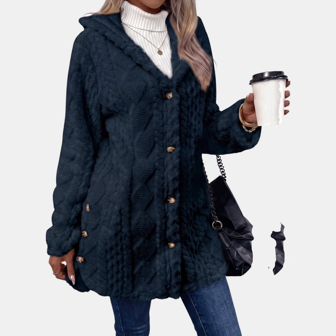 Hooded Teddy Fleece Cardigan for Women in navy blue