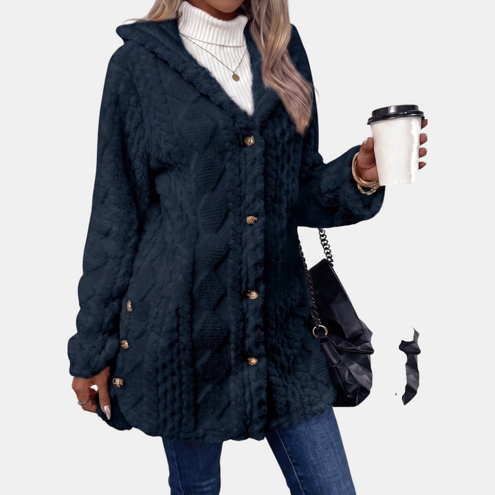 Hooded Teddy Fleece Cardigan for Women in navy blue