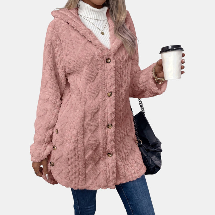 Hooded Teddy Fleece Cardigan for Women in pink