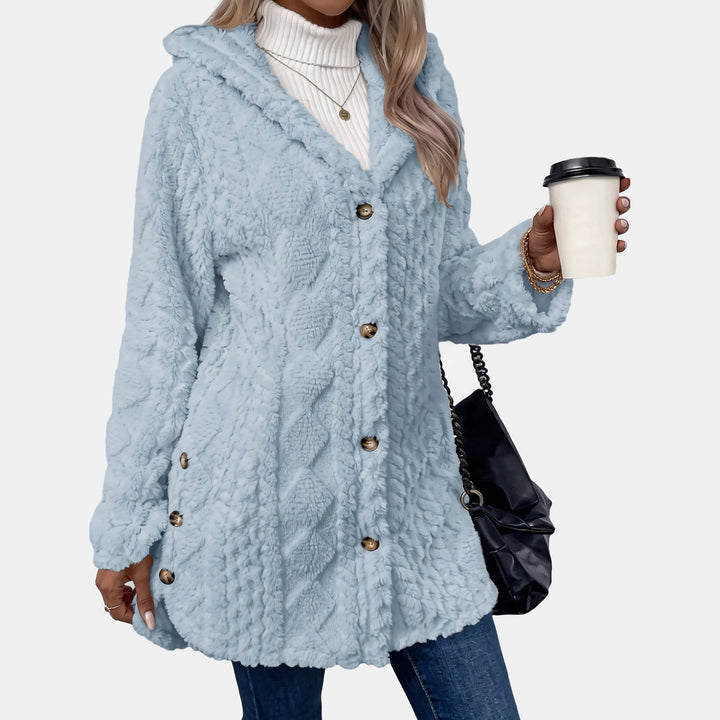Hooded Teddy Fleece Cardigan for Women in sky blue