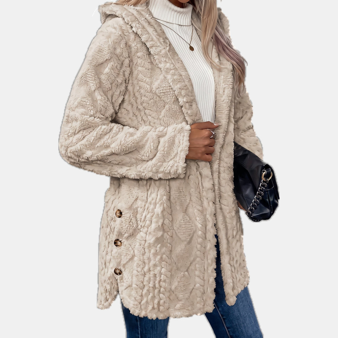 Hooded Teddy Fleece Cardigan for Women in apricot