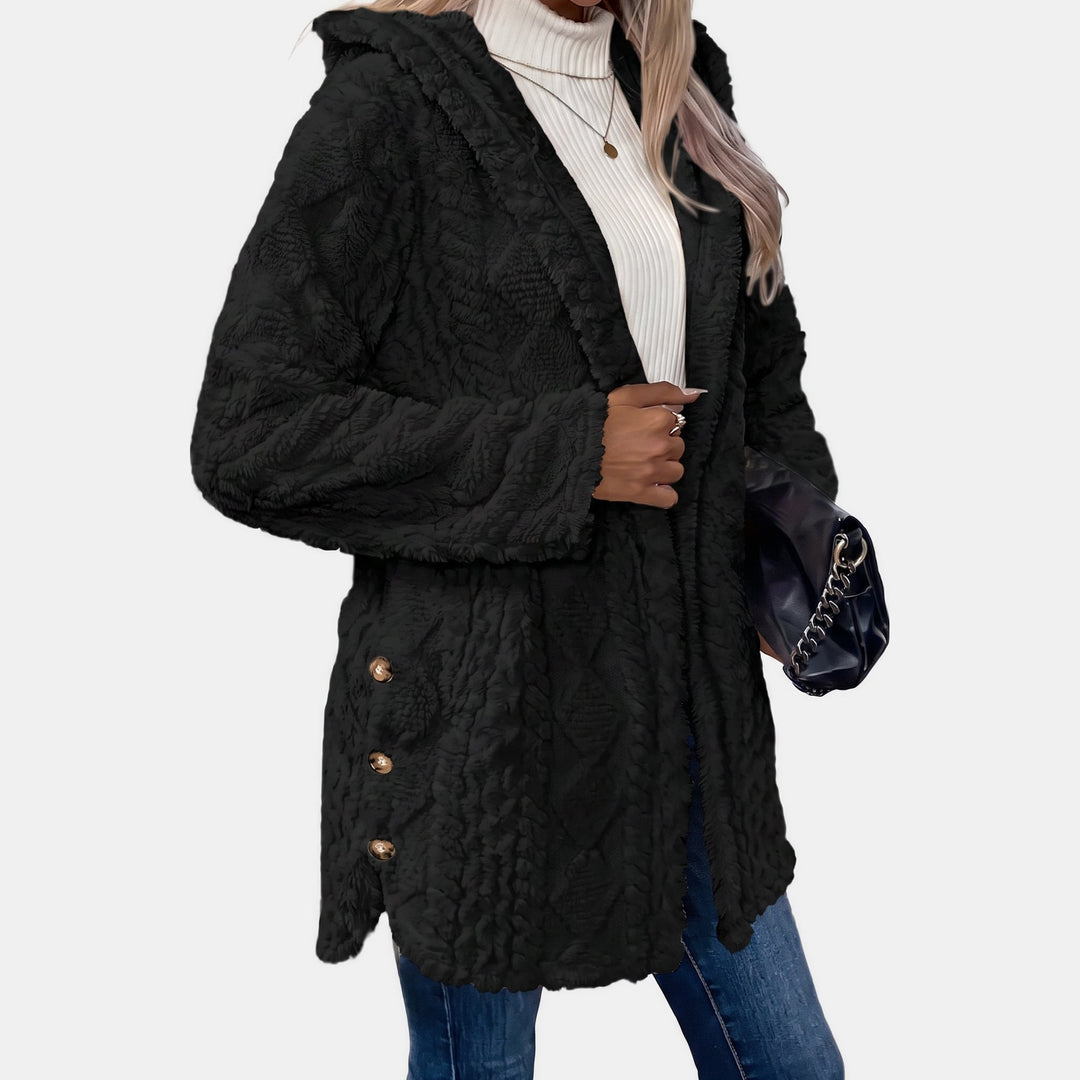 Hooded Teddy Fleece Cardigan for Women in black