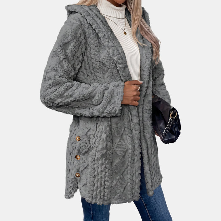 Hooded Teddy Fleece Cardigan for Women in grey