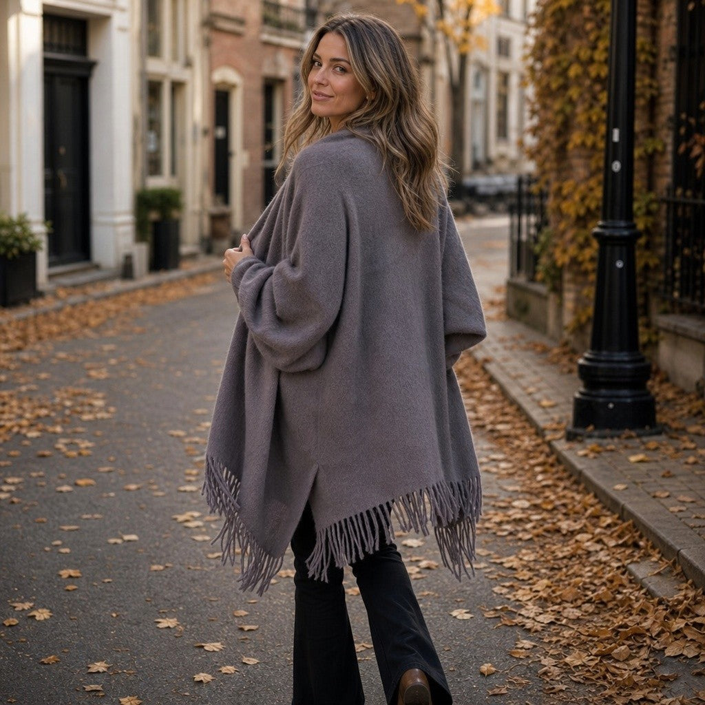 Mylene — Cozy Wool Wrap Coat for Women with Fringe (8), StyleTruly