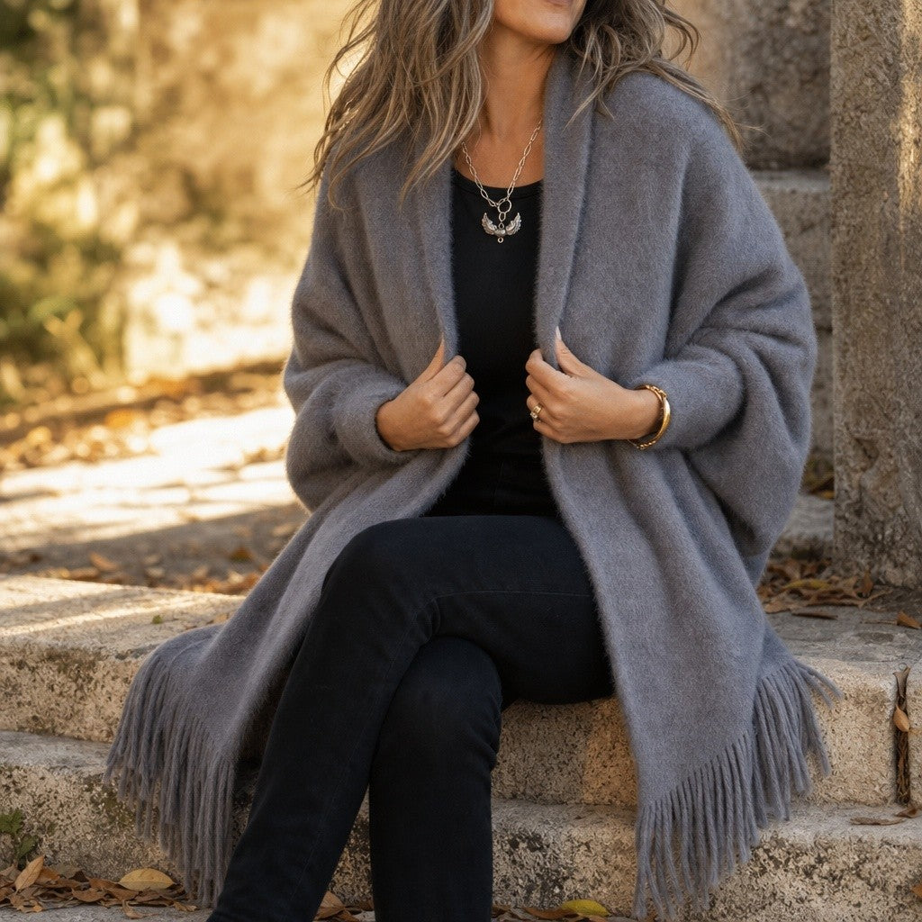 Mylene — Cozy Wool Wrap Coat for Women with Fringe (9), StyleTruly