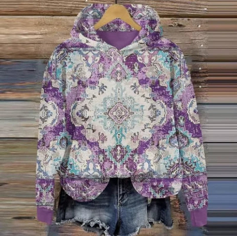 Mandala Print Hoodie for Women in lavender mosaic