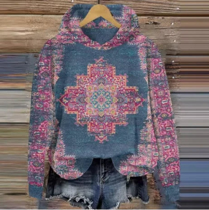 Mandala Print Hoodie for Women in rose medallion