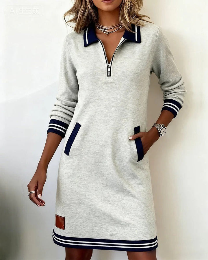 Zip Collar Sweatshirt Dress for Women in grey