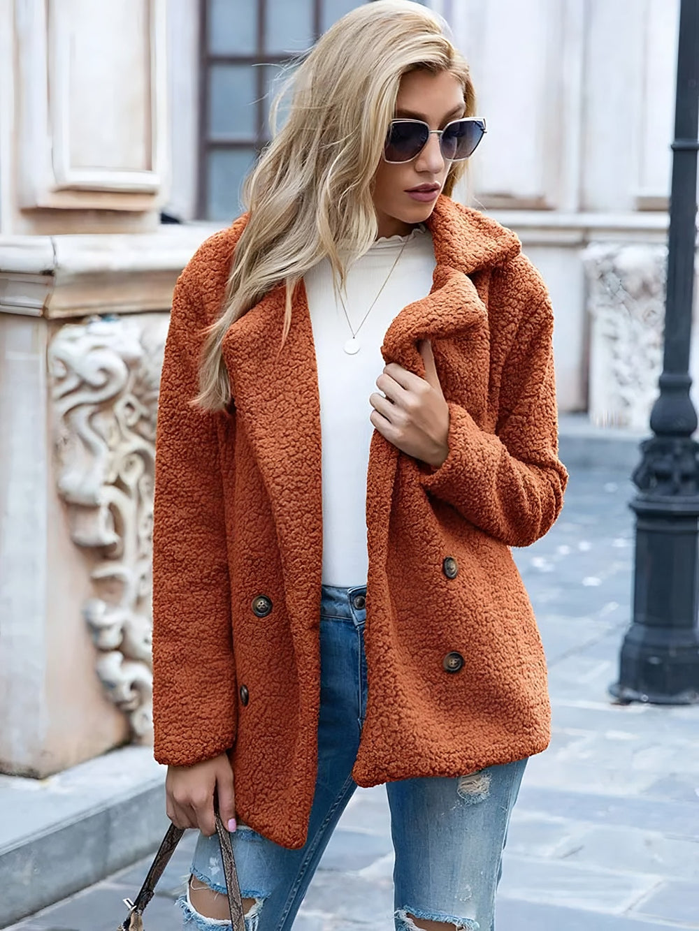 Paulette — Soft Double Breasted Teddy Pea Coat for Women (2), StyleTruly
