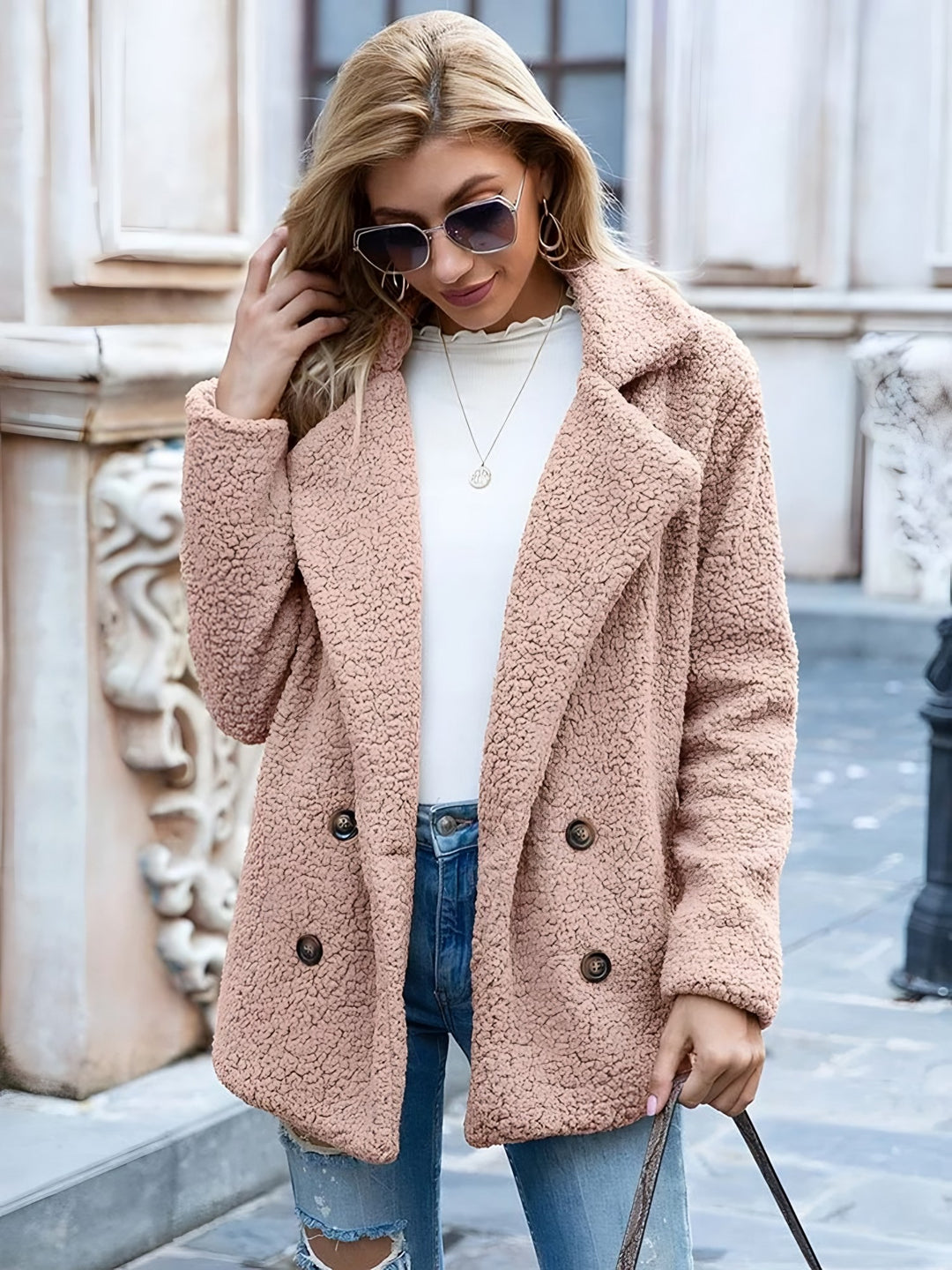 Paulette — Soft Double Breasted Teddy Pea Coat for Women (8), StyleTruly