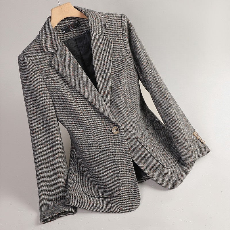 Wool Blazer with Patch Pockets and Two Buttons in grey