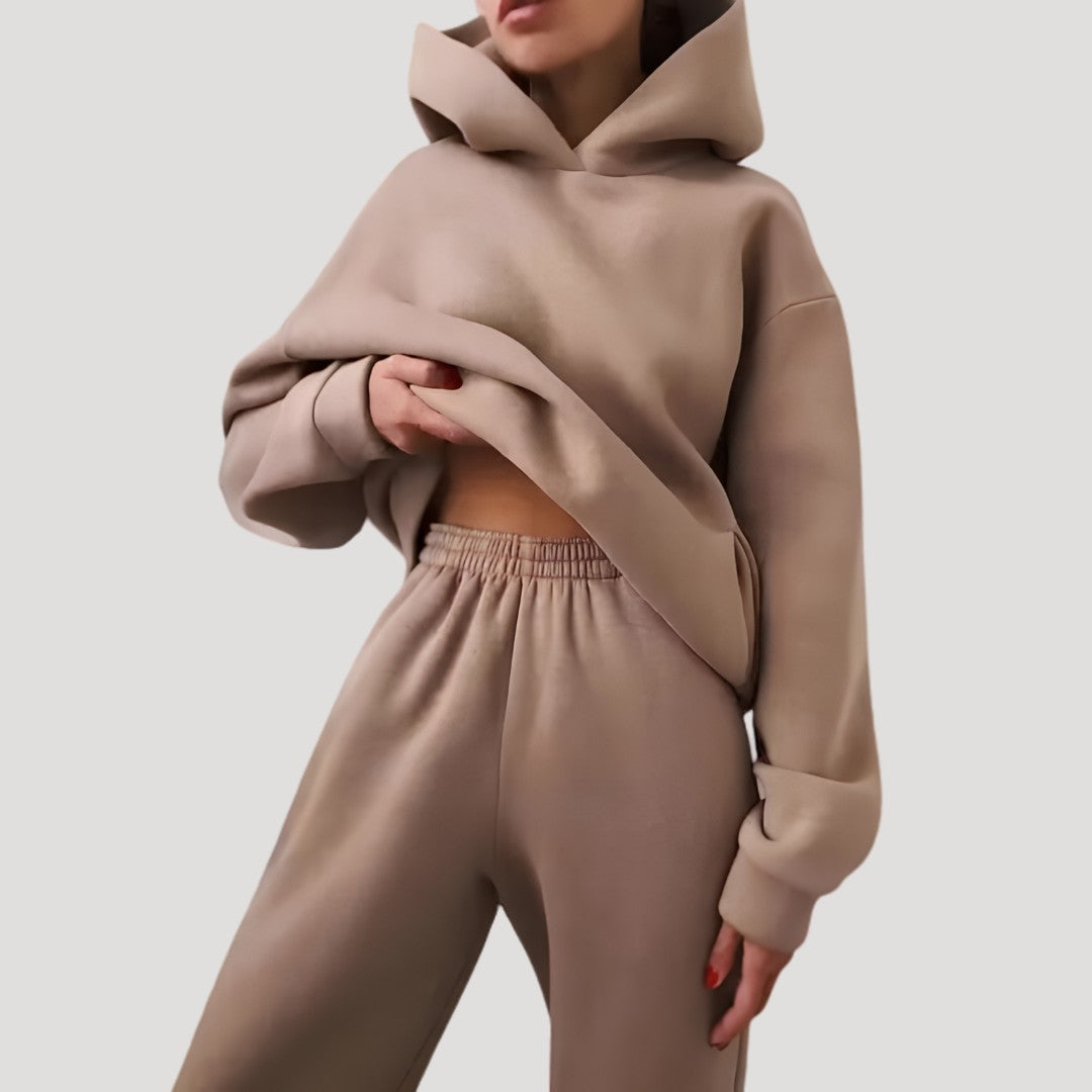 Relaxed Hoodie and Jogger Matching Set in brown