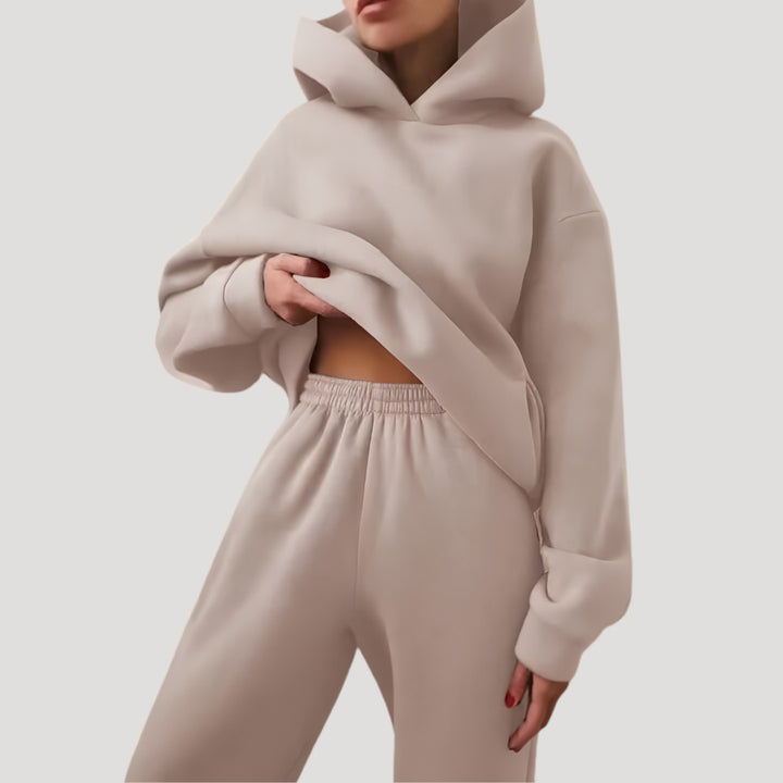 Relaxed Hoodie and Jogger Matching Set in khaki