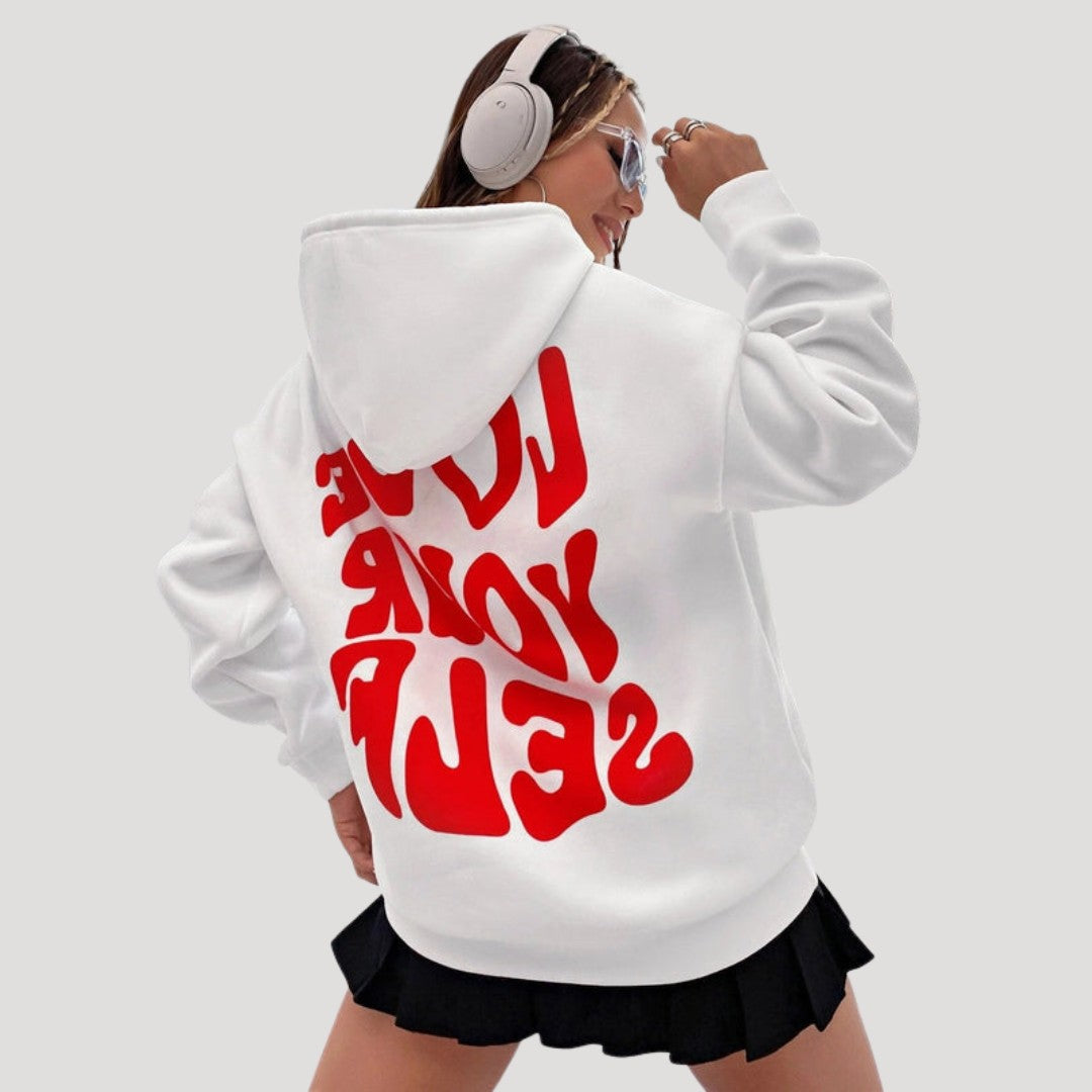 Slogan Print Hoodie for Women in white
