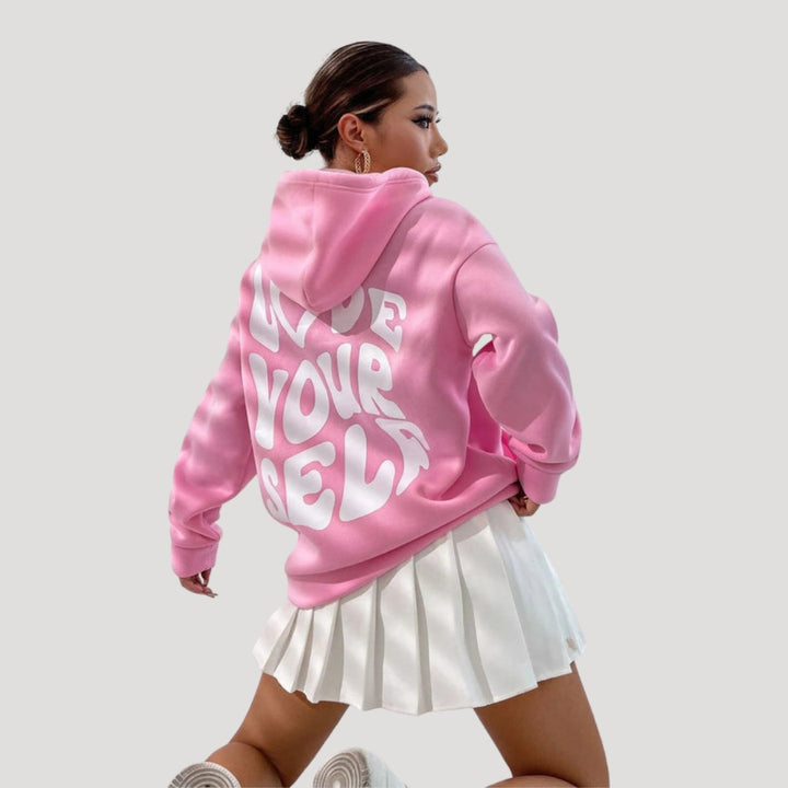 Slogan Print Hoodie for Women in pink