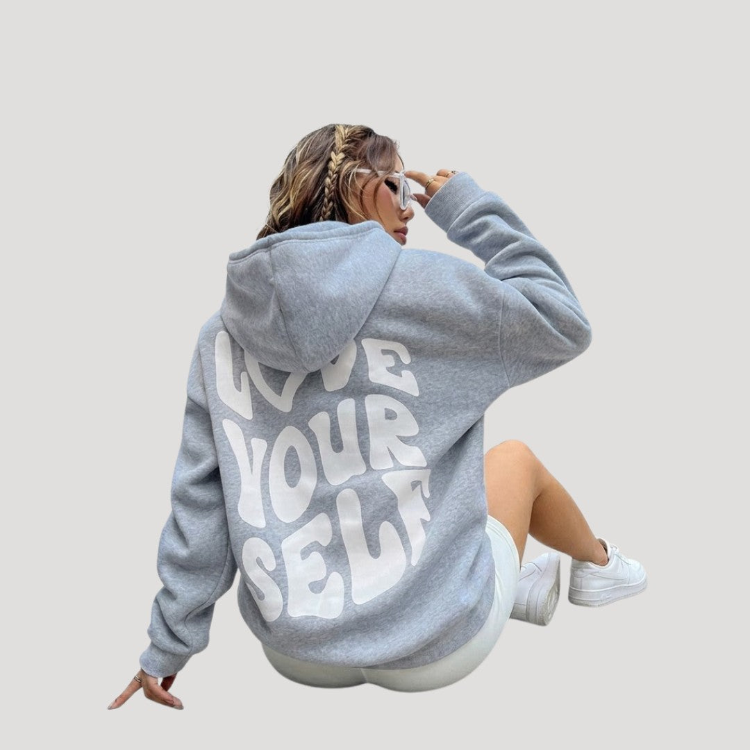 Slogan Print Hoodie for Women in grey