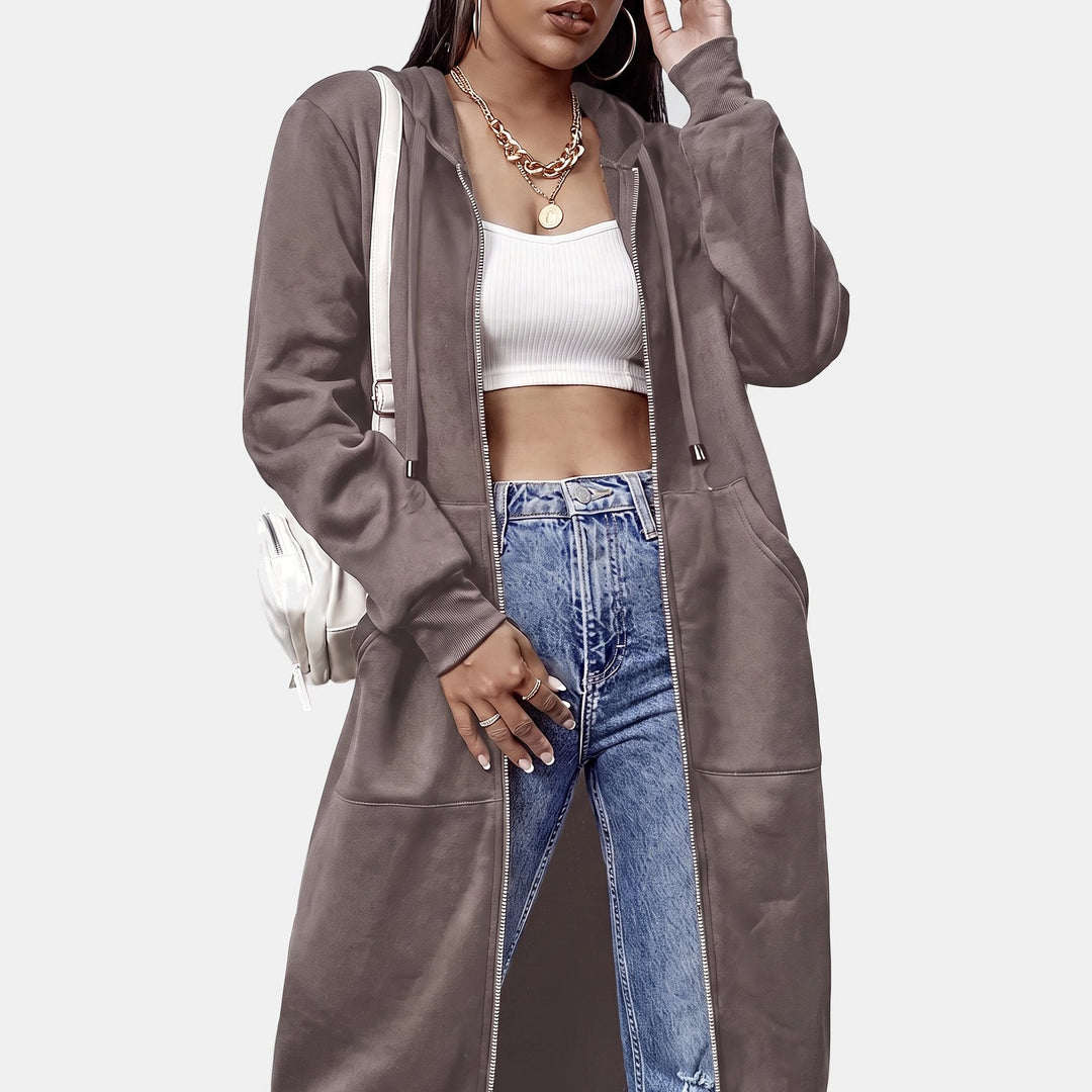 Oversized Fleece Zip Up Hoodie for Women in coffee grey
