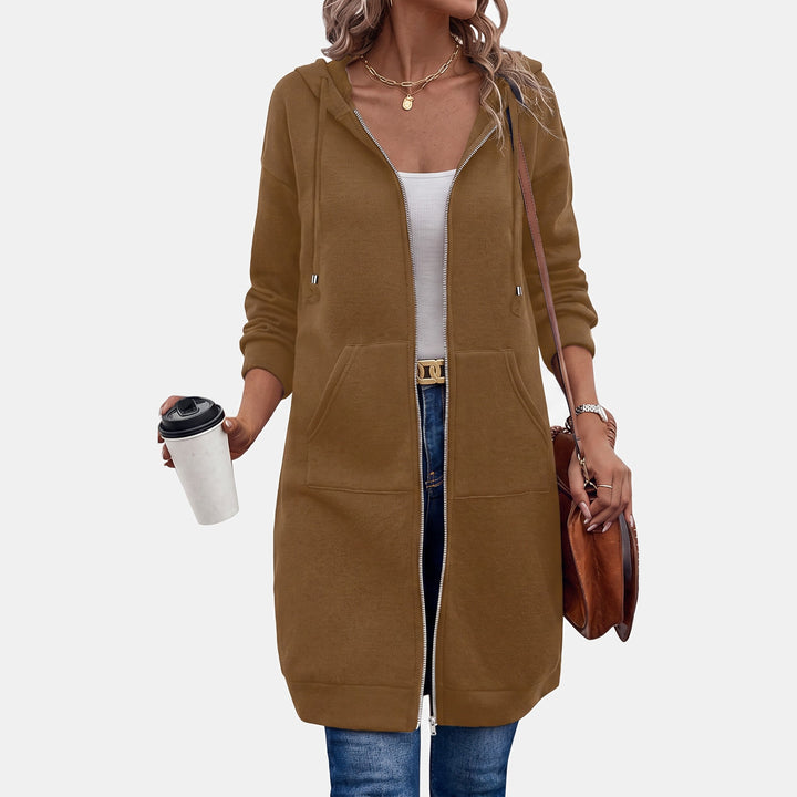 Oversized Fleece Zip Up Hoodie for Women in camel