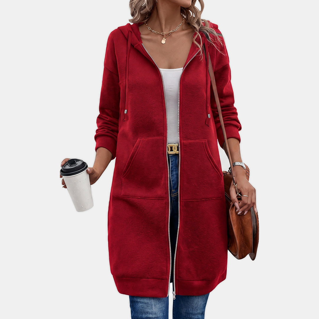 Oversized Fleece Zip Up Hoodie for Women in burgundy
