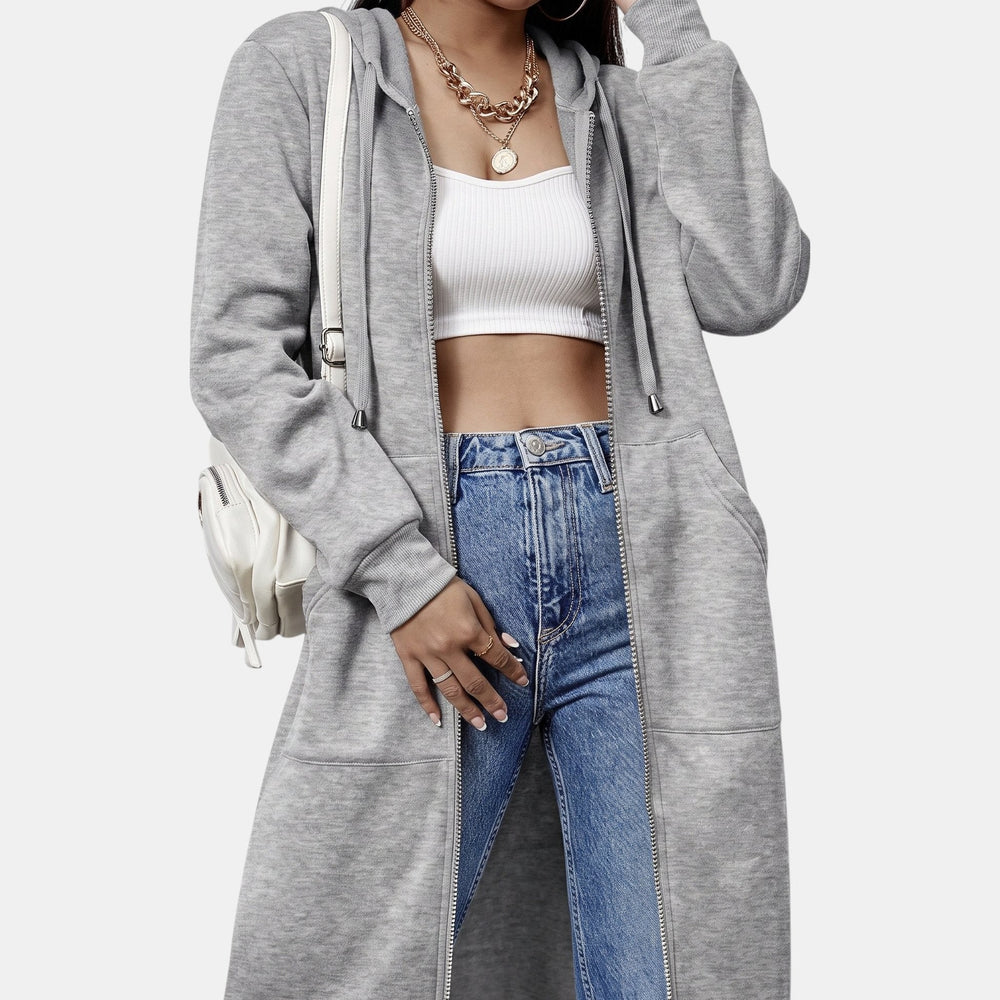 Oversized Fleece Zip Up Hoodie for Women in grey