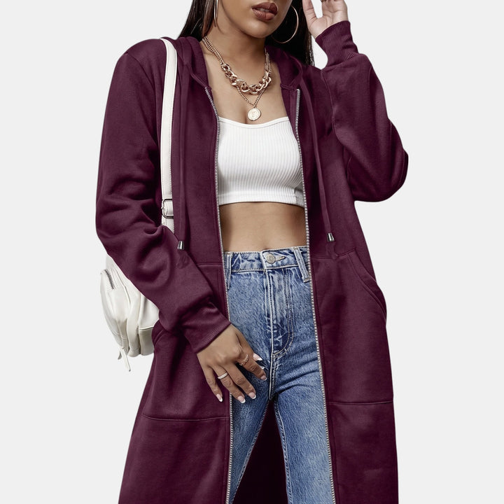 Oversized Fleece Zip Up Hoodie for Women in wine red