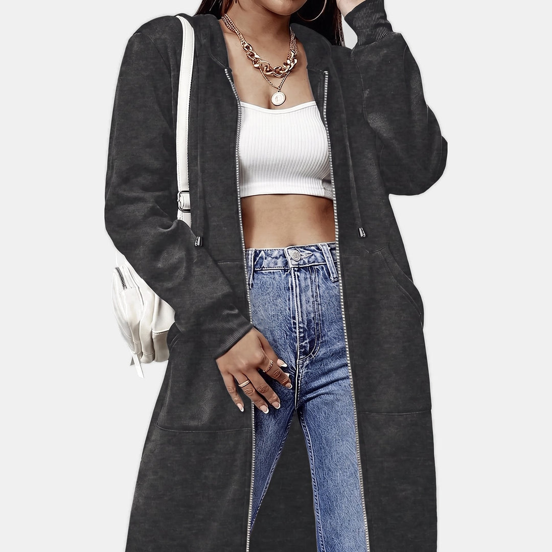 Oversized Fleece Zip Up Hoodie for Women in dark grey