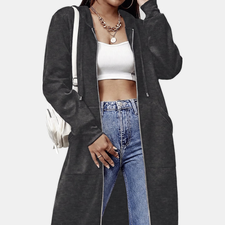 Oversized Fleece Zip Up Hoodie for Women in dark grey
