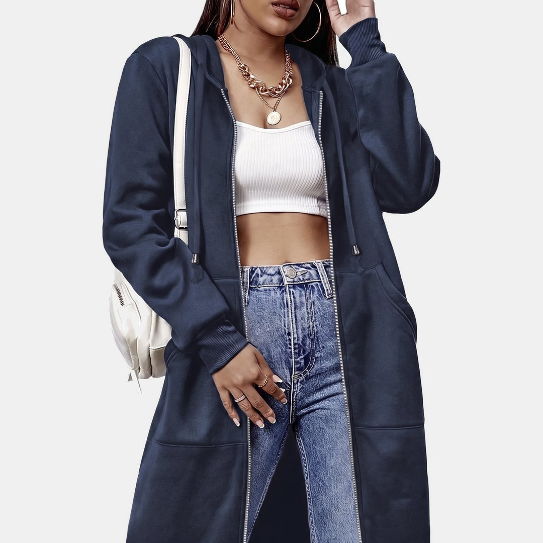 Oversized Fleece Zip Up Hoodie for Women in navy blue