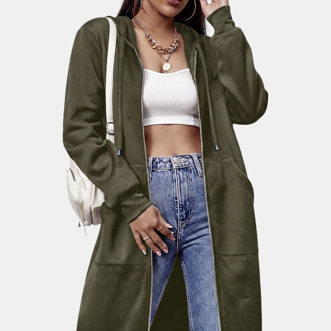 Oversized Fleece Zip Up Hoodie for Women in army green